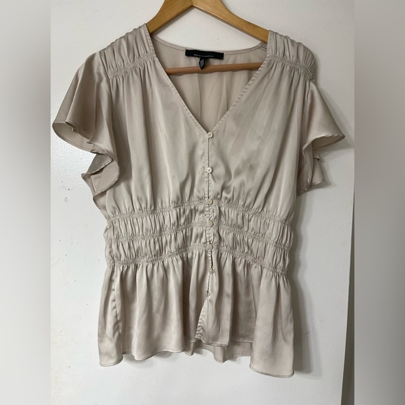 White House Black Market Tops - WHBM Champagne Women's Peplum Ruched Blouse